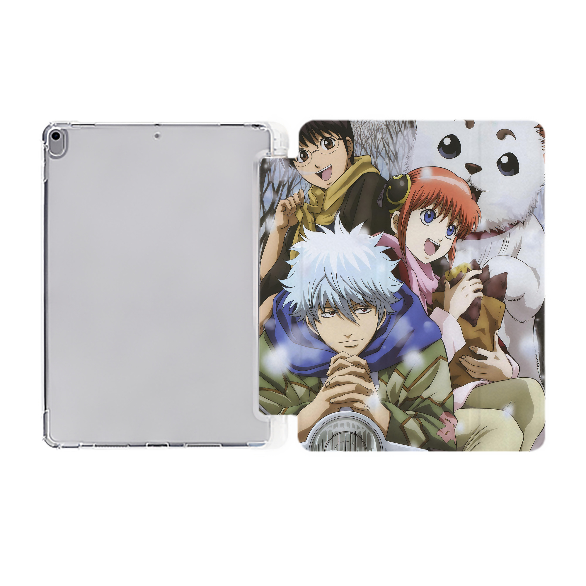 ぎんたま 坂田銀時（さかたぎんとき） 神楽 志村新八（しむら しんぱち） GINTAMA Sakata Gintoki Kagura Shimura Shinpachi IPad ケース ペン収納付き 三つ折りスタンド PUレザー×シリコン 対応機種9.5/10.5/10.9インチ